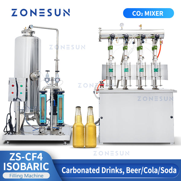 ZONESUN Carbonated Drinks Isobaric Filling Machine Beer Cola Soda Fizzy Alcoholic Beverage Mineral Water Sparkling Wine ZS-CF4