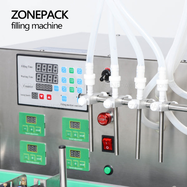 ZONEPACK Full Automatic Desktop CNC Liquid Filling Machine With Conveyor Bottle Filling Machine Perfume Juice Milk Water Filler