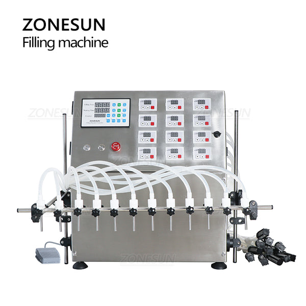 ZONEPACK ZS-DPYT12P 12 Heads 50-4000ml Semi Automatic Diaphragm Pump Juice Liquid Bottle Water Filling Machine