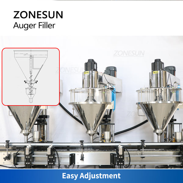 ZONESUN ZS-FM4A Auto 3 Head Auger Filler Servo Motor Flour Milk Chili Cocoa Ground Coffee Powder Filling Machine for Bottle Jar