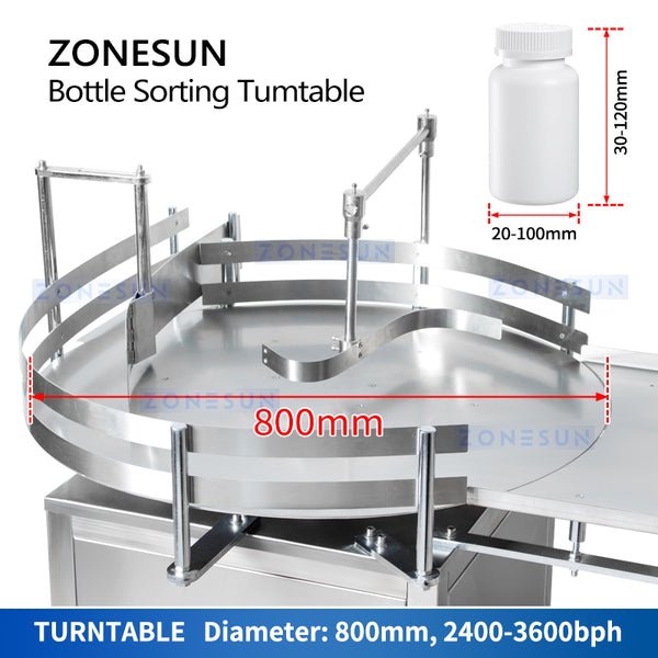 ZONESUN Automatic Round Rotary Bottle Unscrambler Sorting Turntable Arranging Machine ZS-LP800