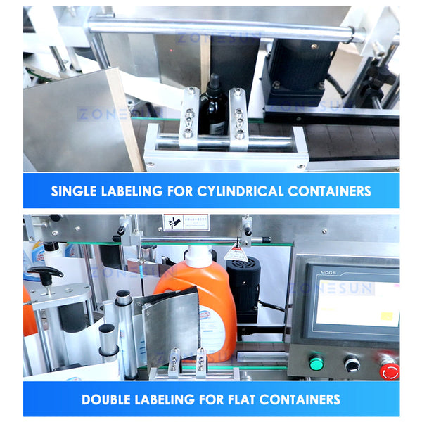 ZONESUN ZS-FAL180Z4 5L Oil Filling Capping Round Flat Bottle Double Side Labeling Machine Production Line