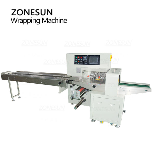 ZONESUN Horizontal Wrapping Packaging Machine Mask Biscuit Cake Candy Food Vegetable Plastic Bag Pouch Packing Production Line