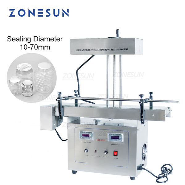 ZONEPACK ZS-FK1300 Automatic Continuous Aluminum Foil Plastic Pill Bottle Sealing Machine High Speed Vial Cap Sealer 10-70mm