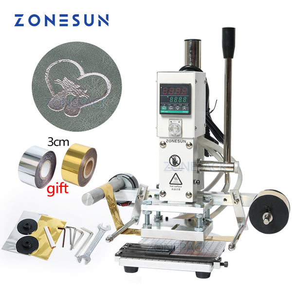 ZONEPACK Digital Automatic Leather Hot Foil Stamping Machine Manual Embossing Tool 300W Creasing Wood Paper PVC Card Printer DIY