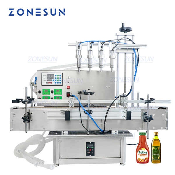 ZONESUN ZS-DTPP4E Pneumatic Automatic 4 Nozzles Liquid Filling Machine Lotion Eye Drops Juice Oil Gel Filler Peristaltic Pump