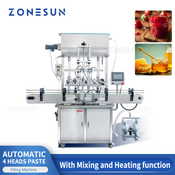 ZONESUN ZS-YT4T-4PM Automatic Chocolate Honey Chili Paste Liquid Mixing Heating Filling Machine 300℃ High Temperature Resistance