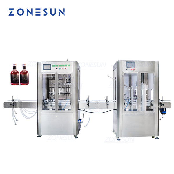 ZONESUN ZS-FAL180AD Automatic Bottle Filling And Cork Pressing Capping Machine  6 Head  With Dust Cover Red Wine Production Line