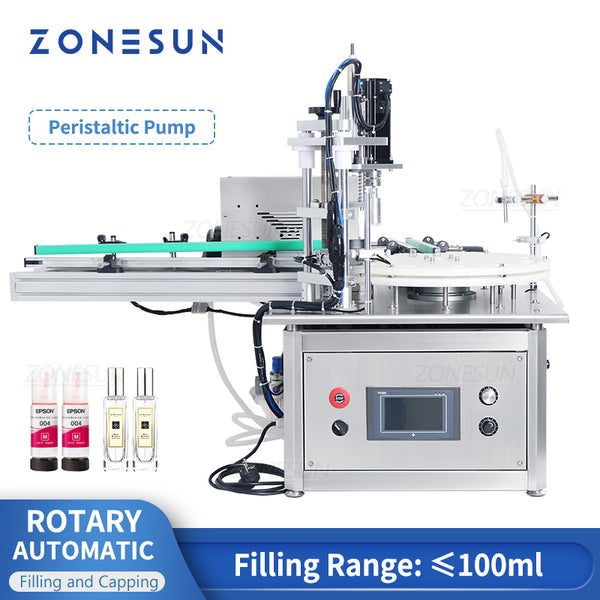 ZONESUN AFC1T Automatic Peristaltic Pump Filling and Capping Machine with Conveyor Tabletop Perfume Bottle Liquid Vial