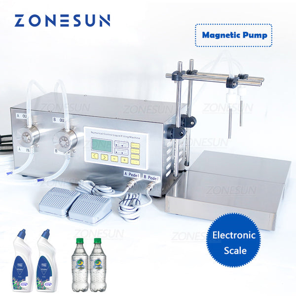 ZONEPACK ZS-MP232W Semi Automatic Liquid Filling Machine Magnetic Pump Double Heads Juice Milk Edible Oil Water Bottle Filler