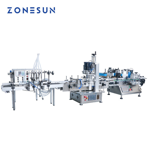 ZONEPACK ZS-FAL180D Automatic Production Line Bottle Plastic Box Carton Liquid Beverage Oil Filling Capping Labeling Machine