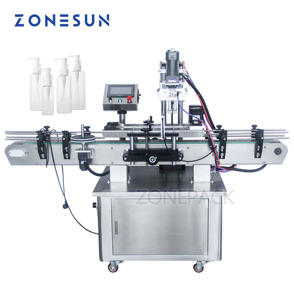 ZONEPACK Automatic Desktop Electric Plastic Glass Crystal Water Perfume Shampoo Cosmetic Nail Polish Bottle Capping Machine