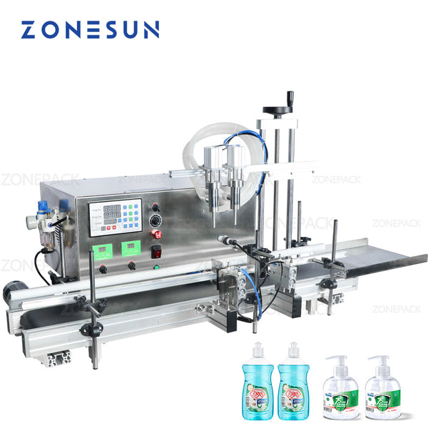 ZONEPCK ZS-DTDP20-2 Automatic Big Flow Double Heads Liquid Beverage Shampoo Gel Filling Machine Diaphragm Pump Bottle Filler