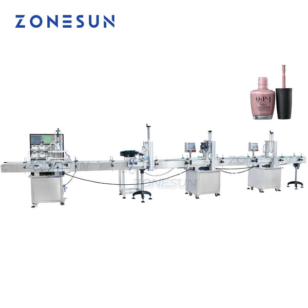 ZONESUN ZS-FAL180R7 Nail Polish Bottle Filling Cap Pressing Machine And Capping Machine Line With Cap Vibratory Feeder