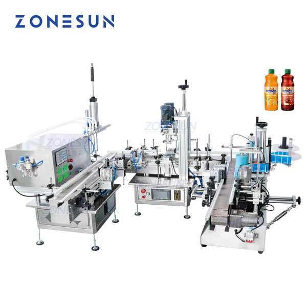 ZONESUN ZS-FAL180C7 U Shape Conveyor  Juice Beverage Liquid Peristaltic Pump Automatic Filling Capping Labeling Machine