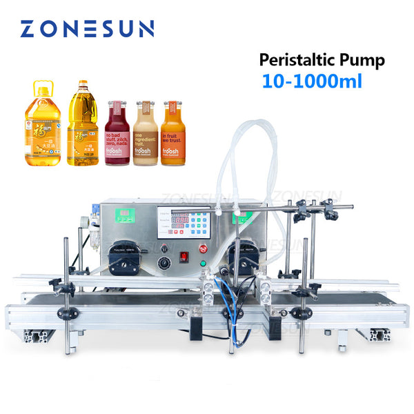 ZONESUN Automatic Liquid Filling Machine 2 Heads Peristaltic Pump Bottle Filler Perfume Essential Oil Milk Beverage Packaging