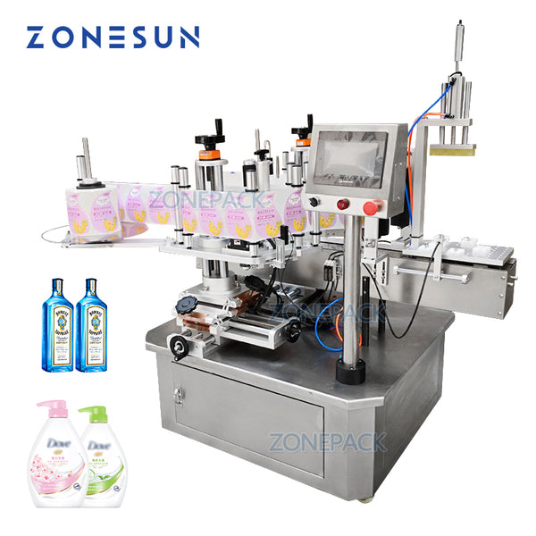 ZONEPACK ZS-TB210 Semi Automatic Double Size Tube Sticker Water Flat Bottle Labeling Machine For Bottles Label Dispenser Machine