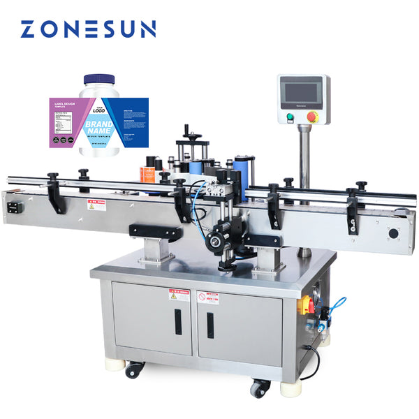 ZONEPACK Automatic E-juice Beverage Round Bottles Vial Can Jar Positioning And Labeling Machine Adhesive Label Sticker Applicator