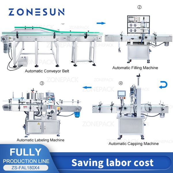 ZONESUN Automatic Production Line Liquid Filling Capping Labeling Machine ZS-FAL180X4