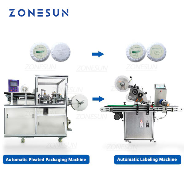 ZONESUN Automatic Toilet Cleaner Teacake Soap Pleated Wrapping Packaging and Plane Labeling Machine