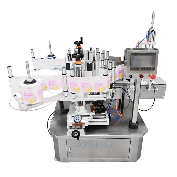 ZONEPACK ZS-TB210 Semi Automatic Double Size Tube Sticker Water Flat Bottle Labeling Machine For Bottles Label Dispenser Machine