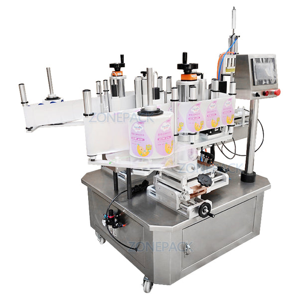 ZONEPACK ZS-TB210 Semi Automatic Double Size Tube Sticker Water Flat Bottle Labeling Machine For Bottles Label Dispenser Machine