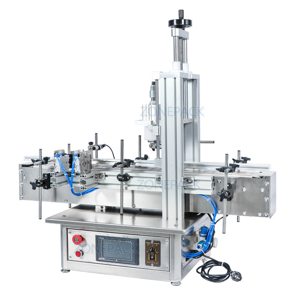 ZONEPACK Pneumatic Semi Automatic Tabletop Glass Bottle Cap Press Machine Jar Whisky Plastic Bottle Capping Machine