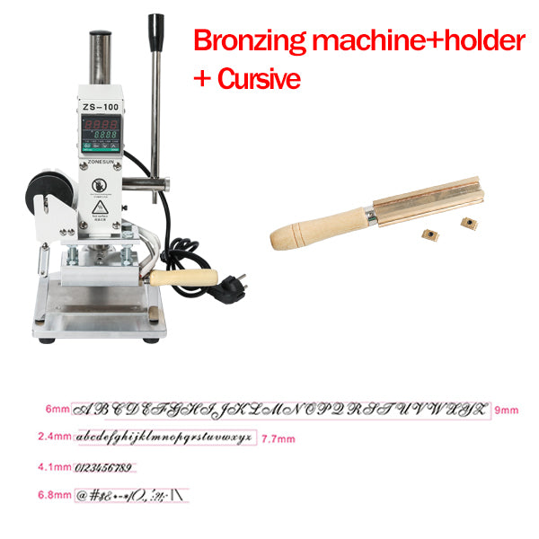 ZONEPACK ZS-100A Custom Logo Hot Foil Pencil Stamping Machine Manual Bronzing Machine For PVC Card Leather Paper Pencil Stamping Machine - Machine with Cursive / 110V - Machine with Cursive / 220V