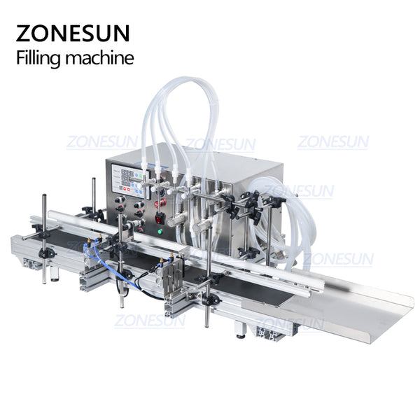 ZONESUN 4 Nozzles Automatic Bottle filling machine CNC Filler With Conveyor Corrosive Alcohol Eye Drop Syrup Cosmetic Liquid