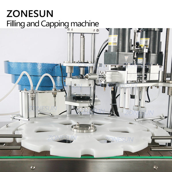 ZONESUN ZS-AFC1 Automatic Double Heads Rotary Filling And Capping Machine cap feeder