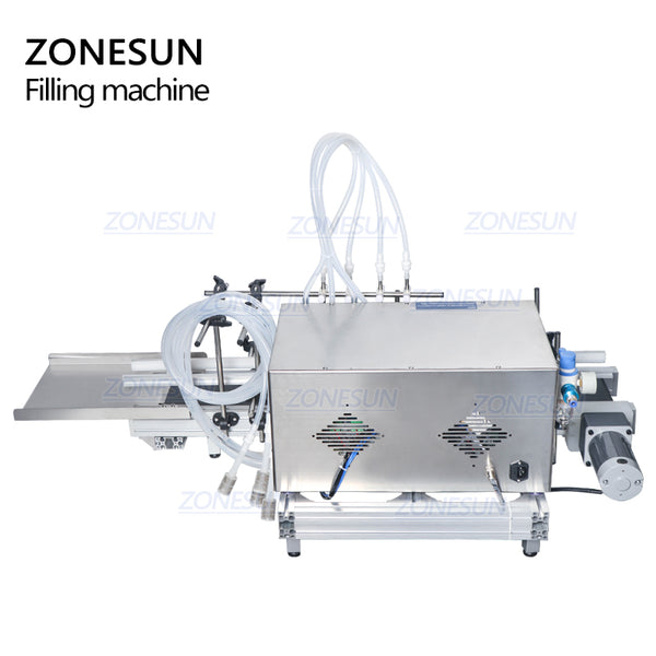 ZONESUN 4 Nozzles Automatic Bottle filling machine CNC Filler With Conveyor Corrosive Alcohol Eye Drop Syrup Cosmetic Liquid