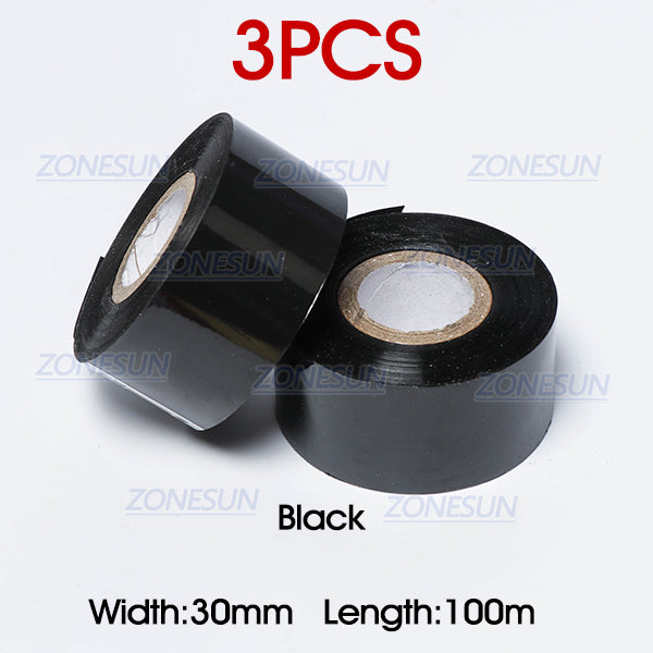 ZONEPACK 30mm*100m thermal ribbon date printing ribbon for DY-8, HP241B - 3 pcs Black